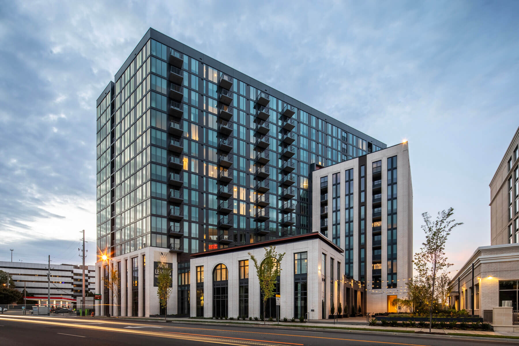 The Parke West residential tower overlooking the street