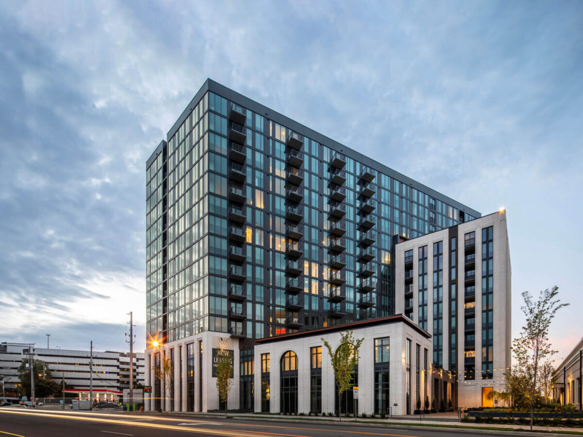 The Parke West residential tower overlooking the street