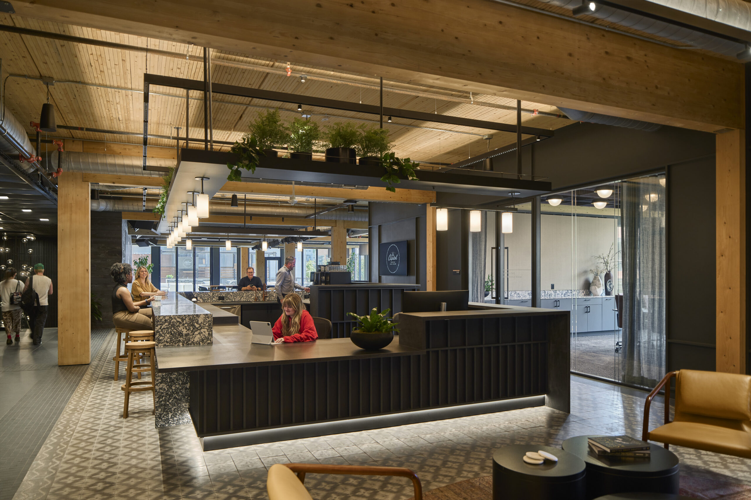 coffee bar reception desk in the lobby of an office