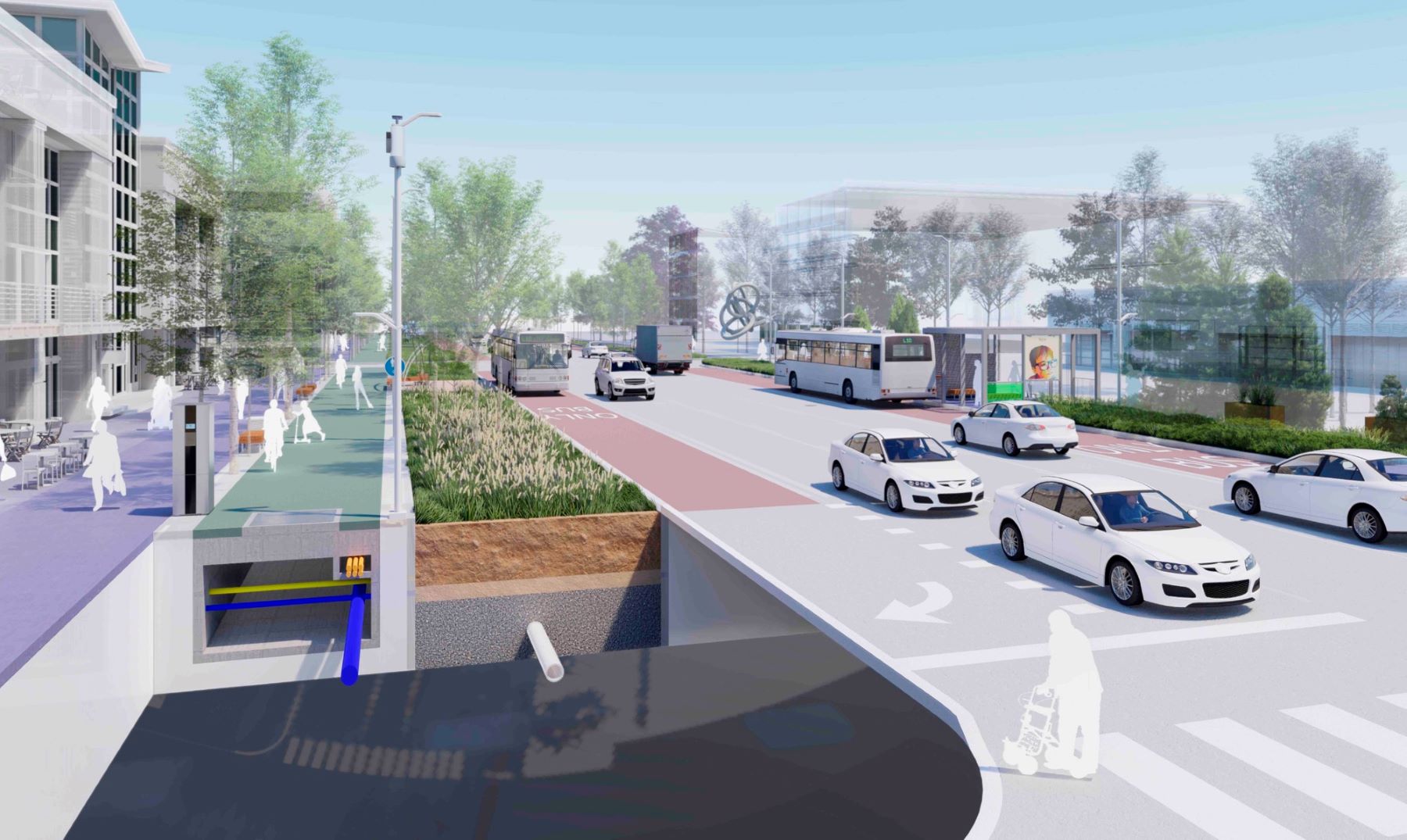 a rendering of a proposed street and sidewalk solution in louisville, kentucky