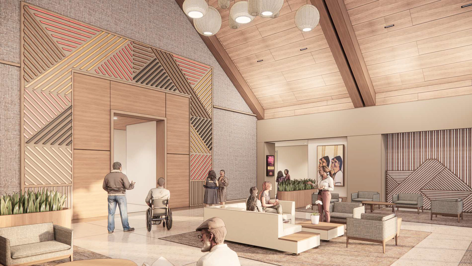 senior center, interior rendering