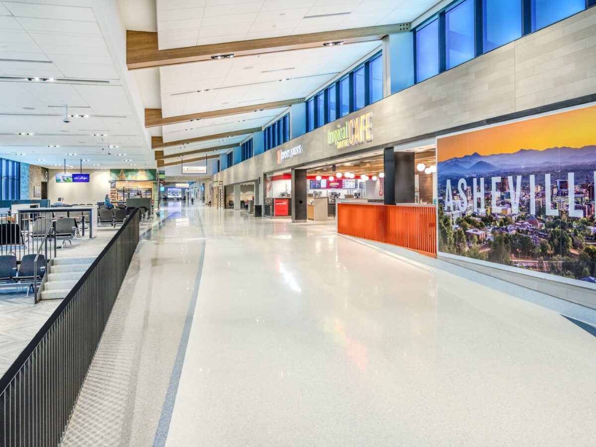 concourse with concessions at asheville regional airport