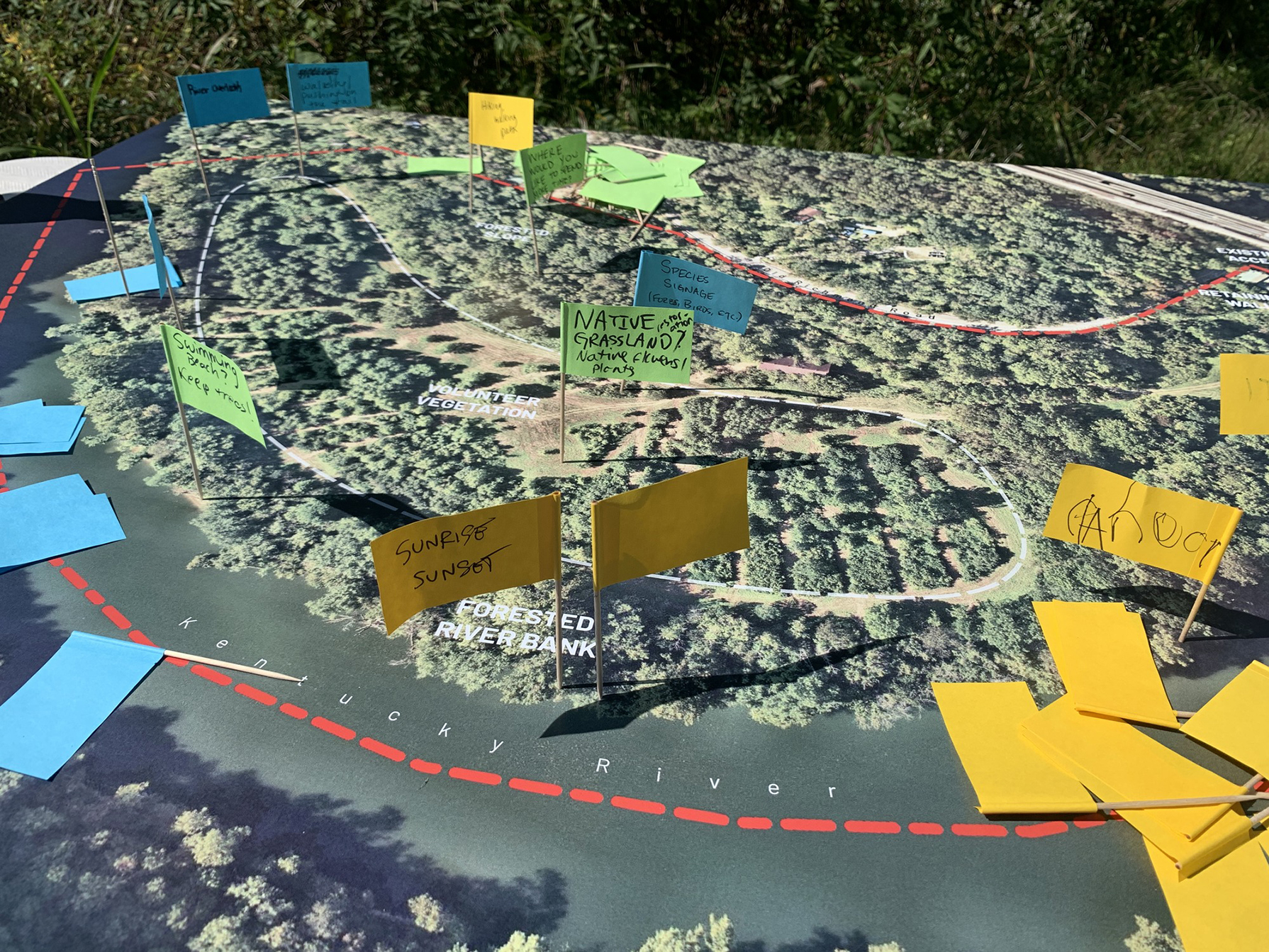 A site map of Kelley’s Landing with labels on it