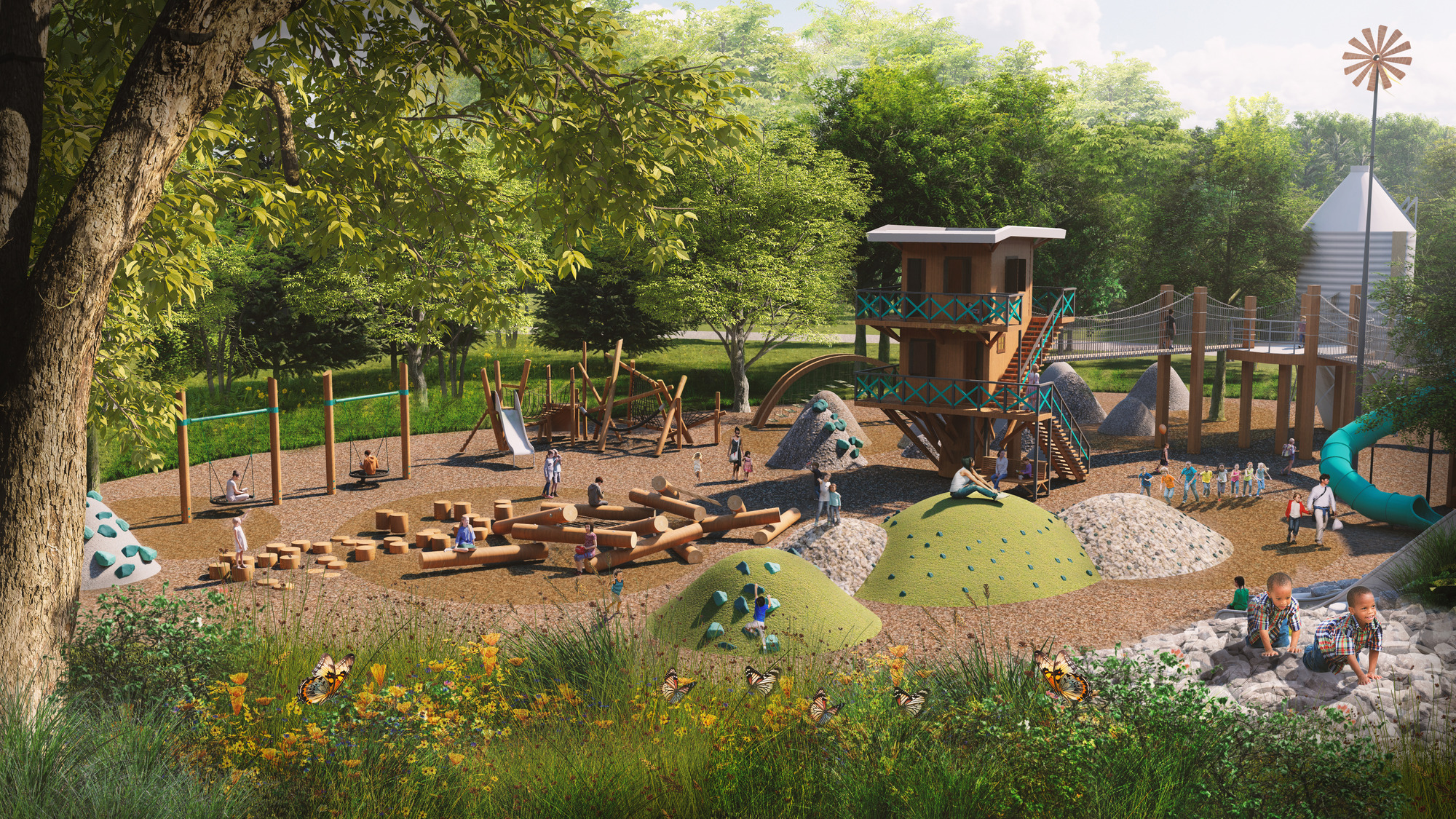 A rendering of kids on a playground