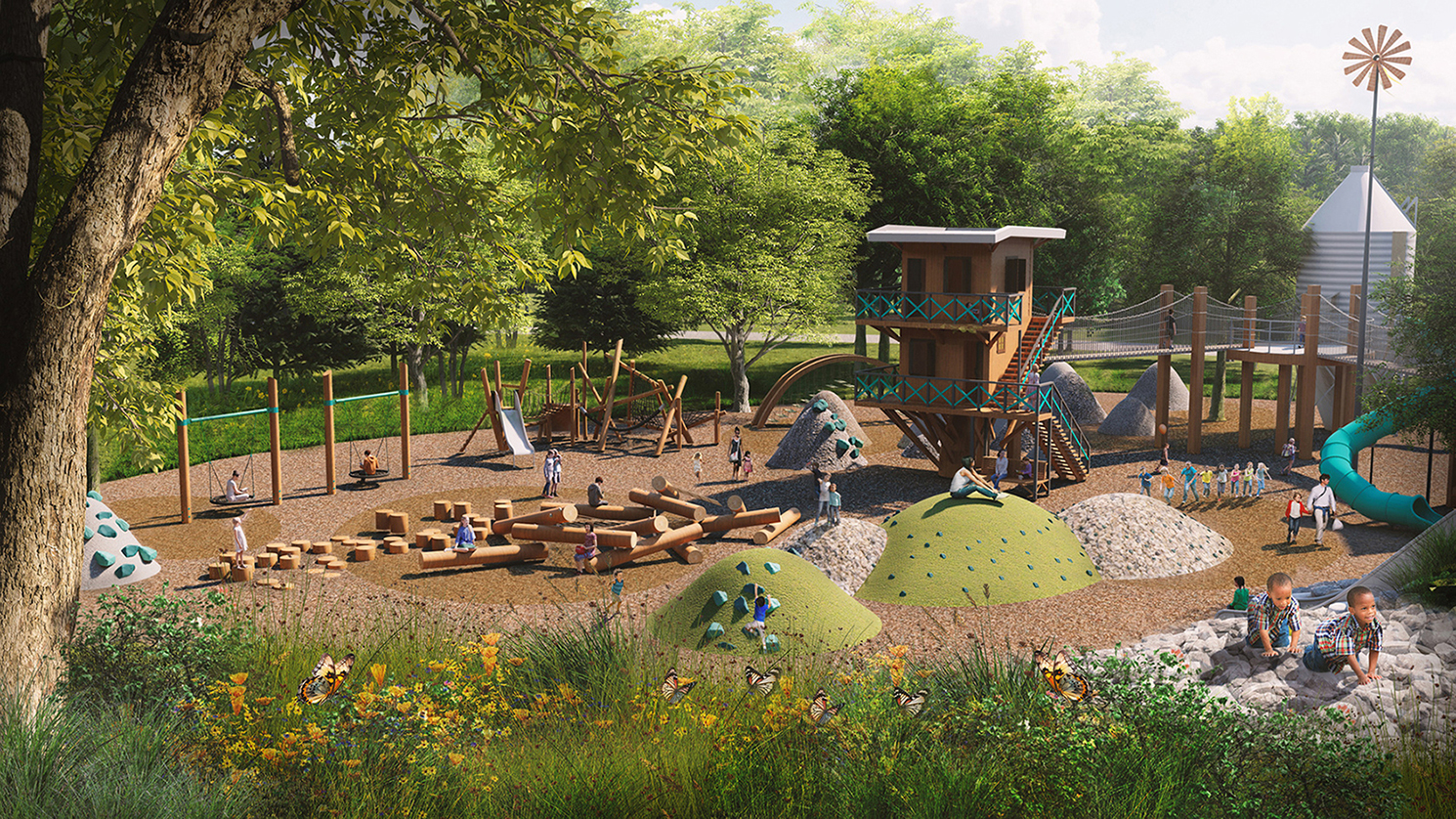 A rendering of kids on a playground