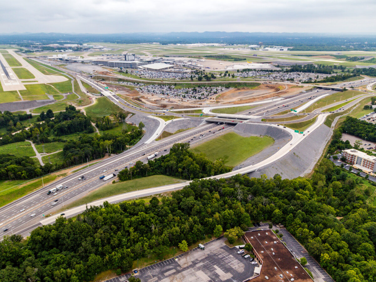 The completed diverging diamond interchange near the Nashville International Airport