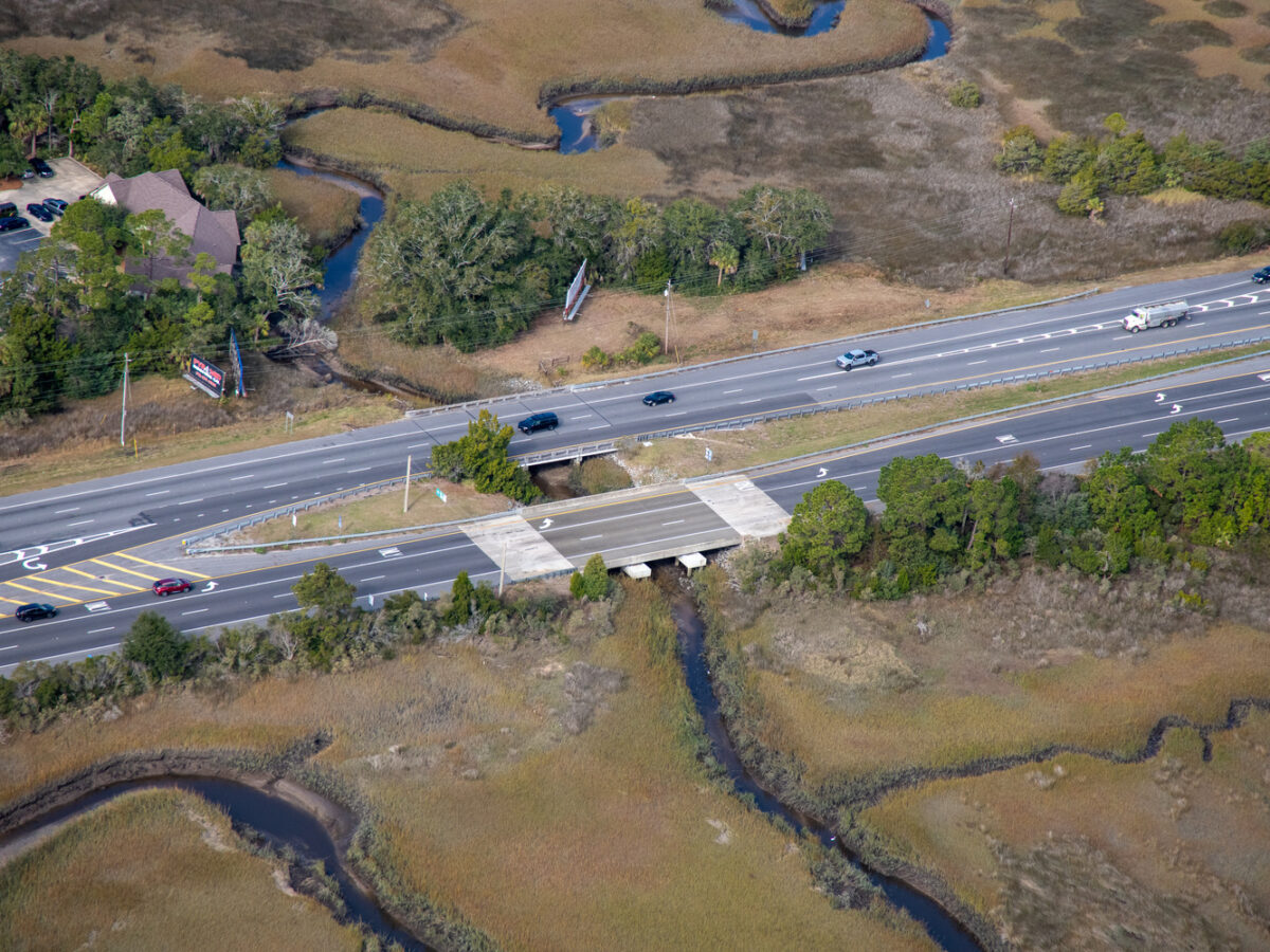 An aerial of the completed roadway along US 17 after the bridge was repaired.