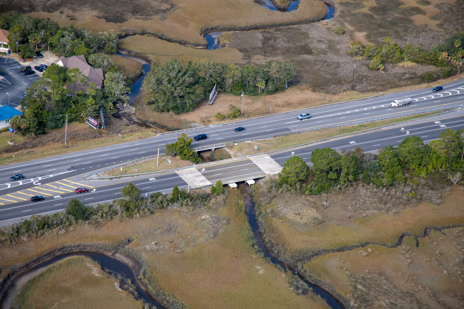 An aerial of the completed roadway along US 17 after the bridge was repaired.