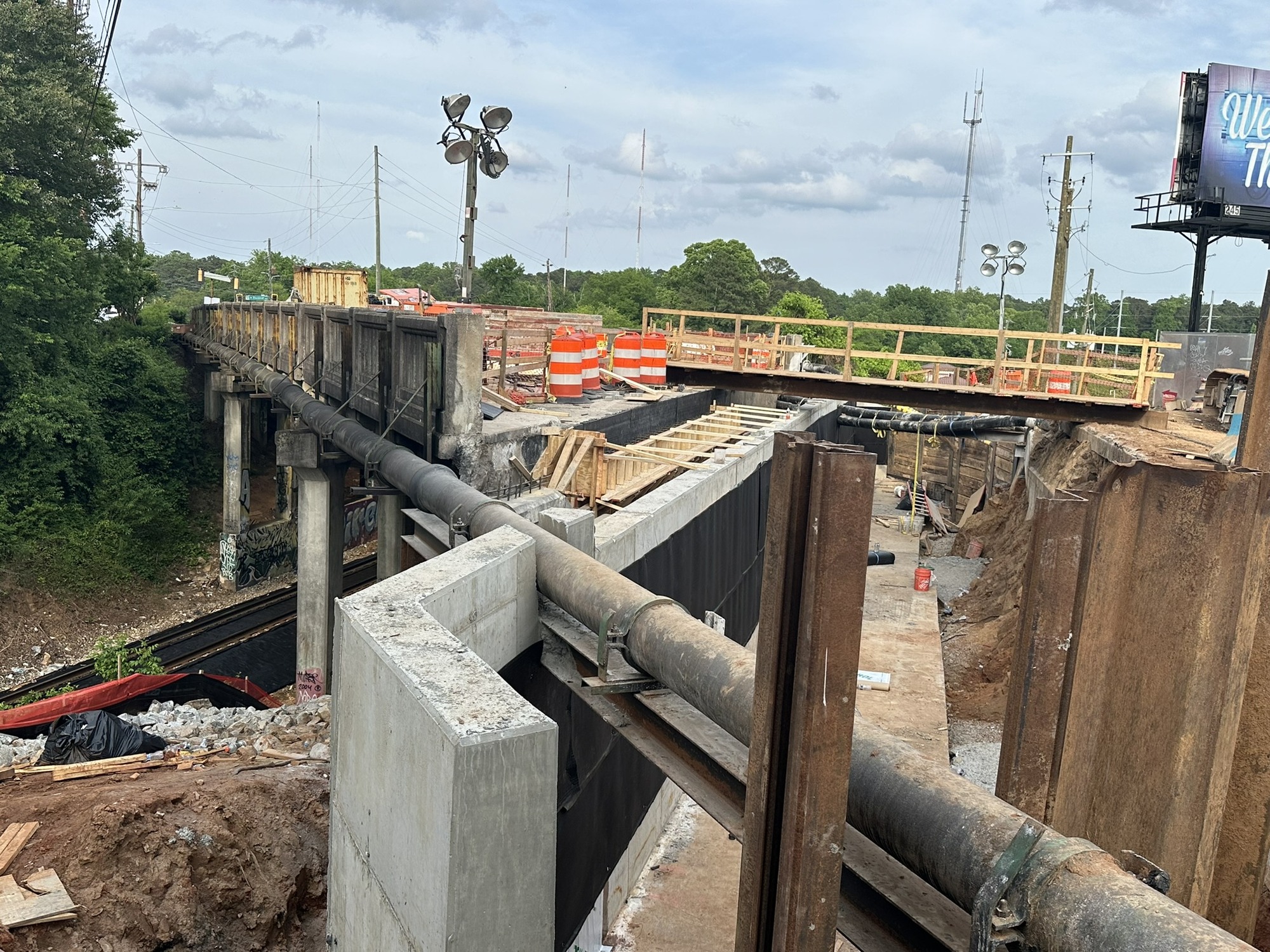 A temporary support for a 12-inch watermain